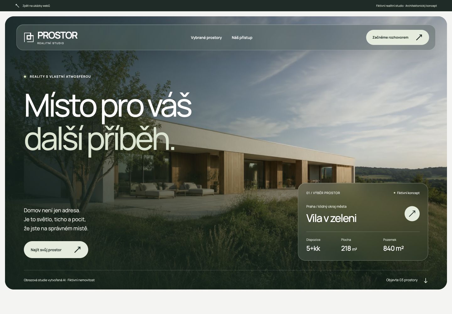 PROSTOR — ukázka osobitého webu fiktivního realitního studia